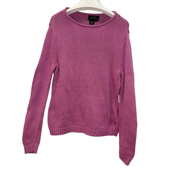 Ralph Lauren mauve lavender cotton roll hem neckline sweater M - Picture 1 of 3